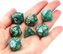 Tout Pour le Jeu Set 7 dés multi-faces verts nacrés chiffres or