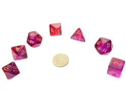 Tout Pour le Jeu Set 7 dés multi-faces violet et rouge translucide chiffres dorés