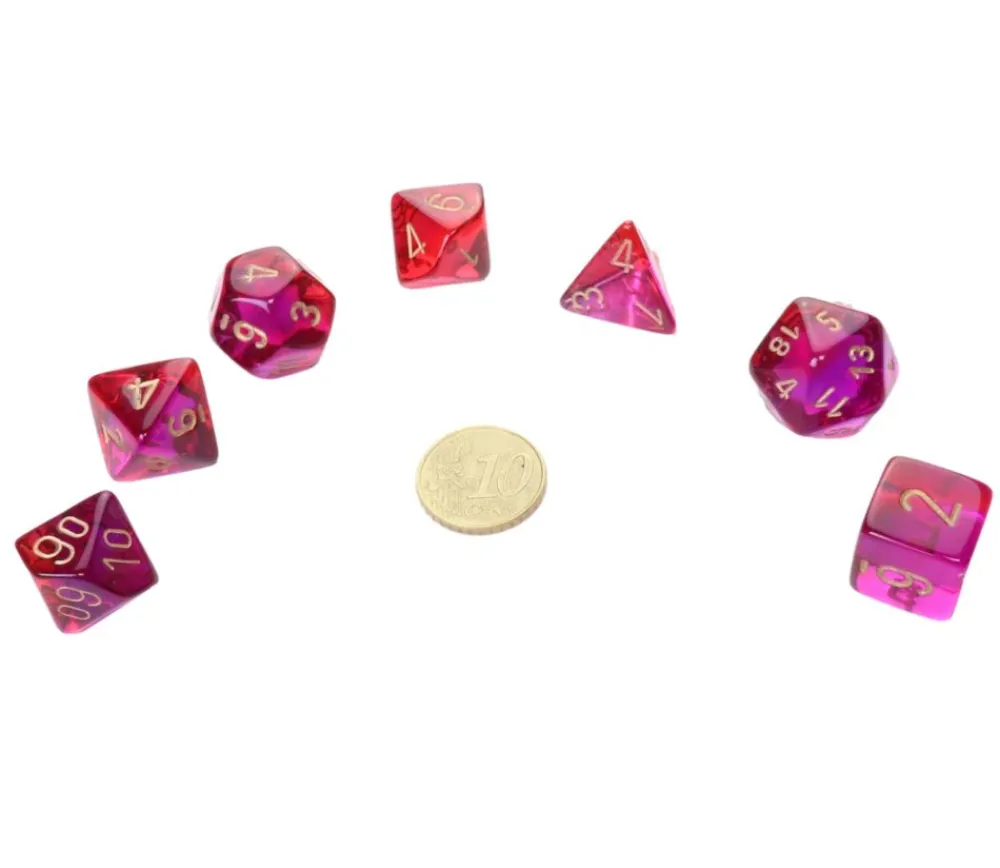 Tout Pour le Jeu Set 7 dés multi-faces violet et rouge translucide chiffres dorés