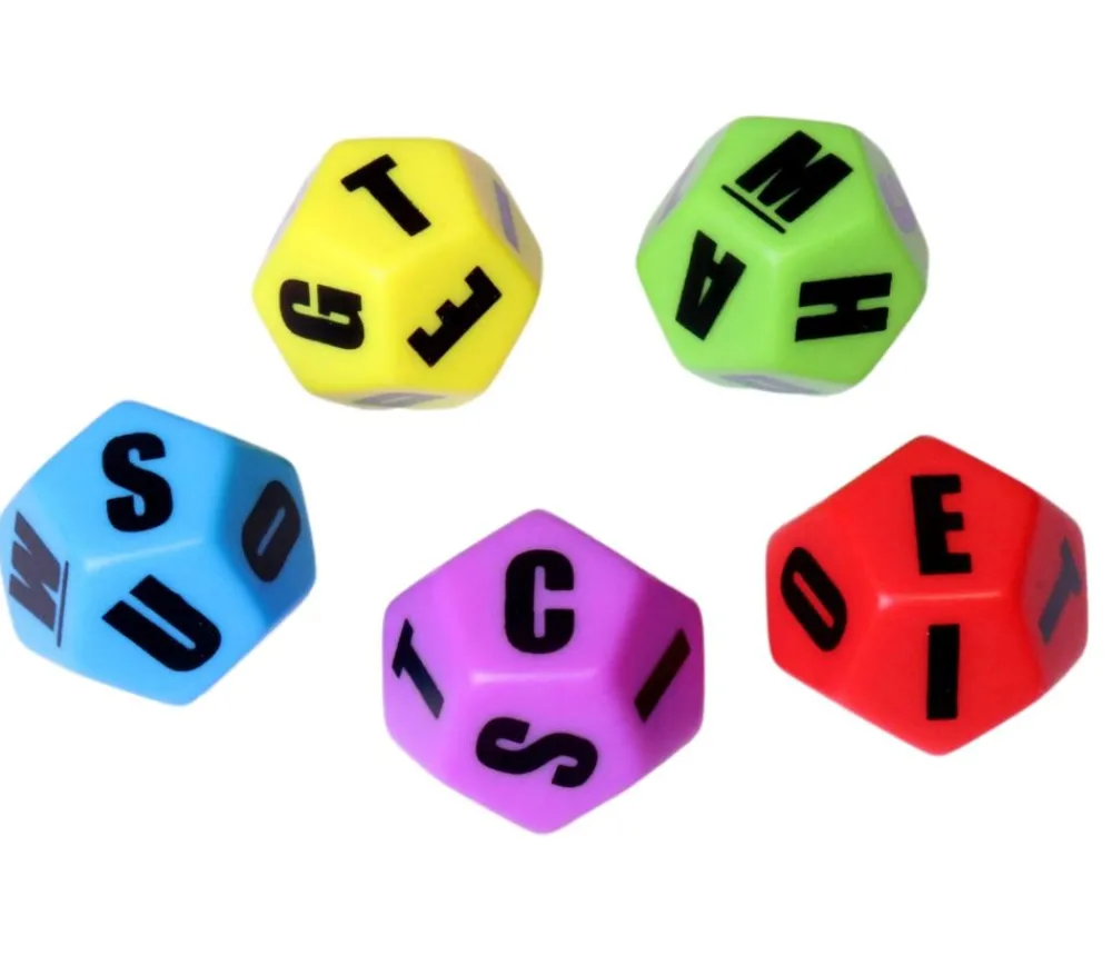 Tout Pour le Jeu Set 5 gros Dés lettres 12 faces colorés Jumbo