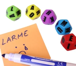 Tout Pour le Jeu Set 5 gros Dés lettres 12 faces colorés Jumbo