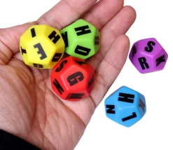 Tout Pour le Jeu Set 5 gros Dés lettres 12 faces colorés Jumbo