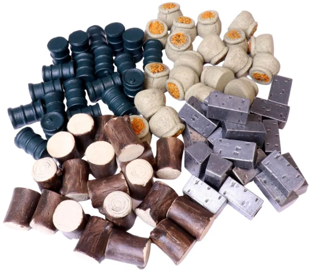 Tout Pour le Jeu Set 80 jetons ressources de jeux : 4 sortes nourriture, huile, métal, bois