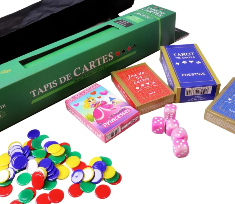 Tout Pour le Jeu Set complet jeux traditionnels avec cartes, jetons, dés et tapis