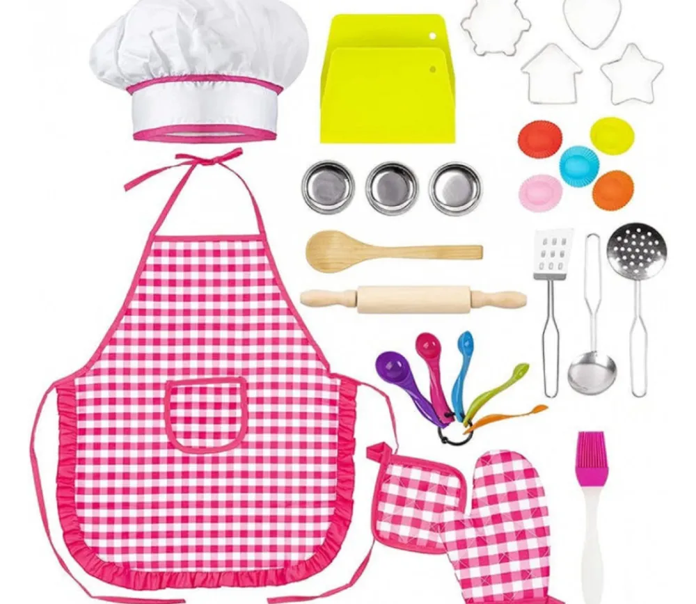 Enfant Tout Pour le Jeu Set cuisine pâtisserie enfant 30 pièces - tablier, toque et ustensiles