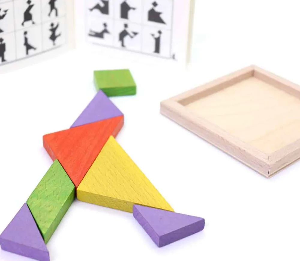 Tout Pour le Jeu Tangram bois couleur 12 cm. Fabrication Jura