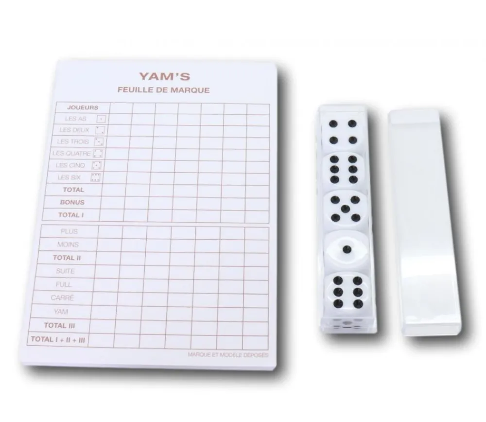 Tout Pour le Jeu Yam's 5 dés + 1 bloc de score